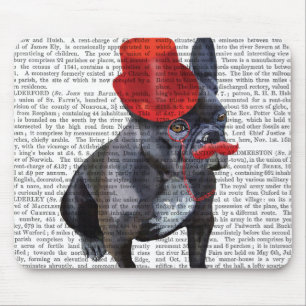 Mousepad Buldogue Francês com Chapéu Vermelho e bigode