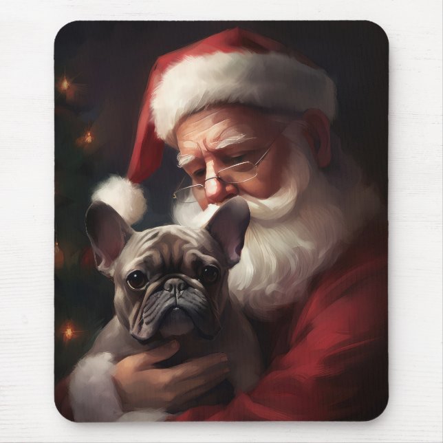Mousepad Buldogue Francês com Papai Noel Natal Festivo (Frente)