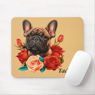 Mousepad Buldogue Francês com Rosas