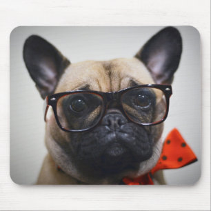 Mousepad Buldogue francês com vidros e laço