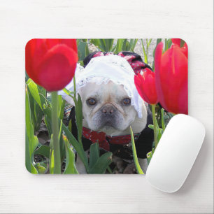 Mousepad Buldogue Francês em Jardim das Tulipas Holandesas