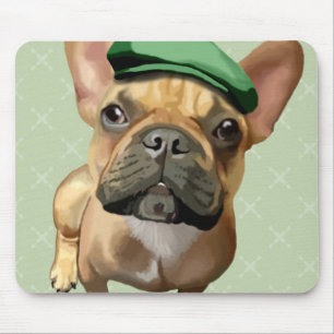 Mousepad Buldogue francês marrom com chapéu verde