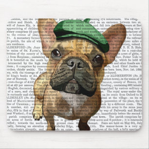 Mousepad Buldogue francês marrom com chapéu verde 2