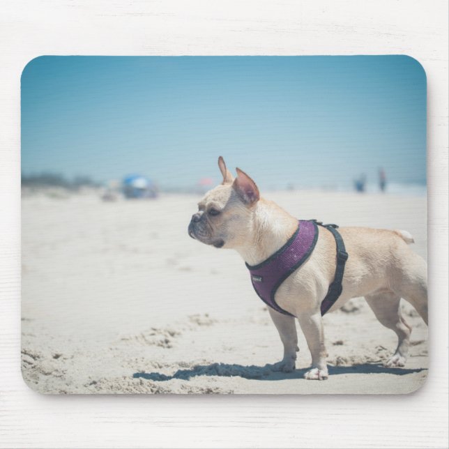 Mousepad Buldogue francês na praia (Frente)