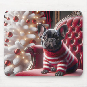 Mousepad Buldogue Francês Negro Em Cadeira Vermelha