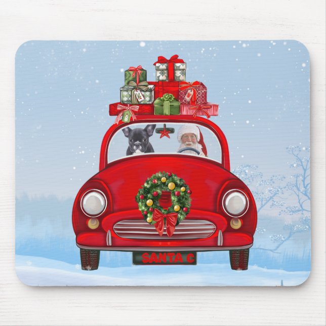 Mousepad Buldogue Francês No Carro Com Papai Noel (Frente)