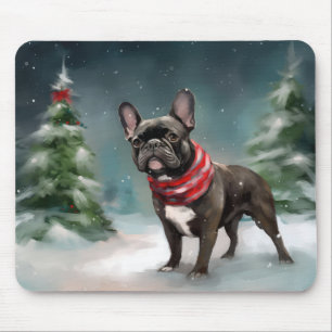 Mousepad Buldogue francês no Natal da neve