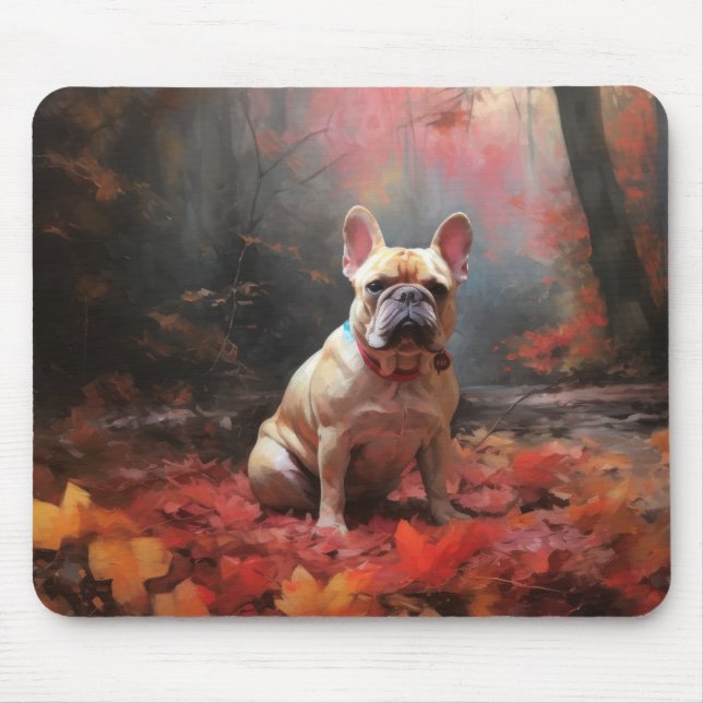 Mousepad Buldogue francês no outono deixa cair inspiração (Frente)