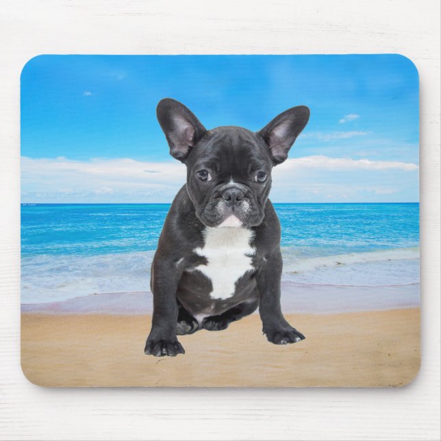 Mousepad Buldogue Francês Sentado Em Praia (Frente)