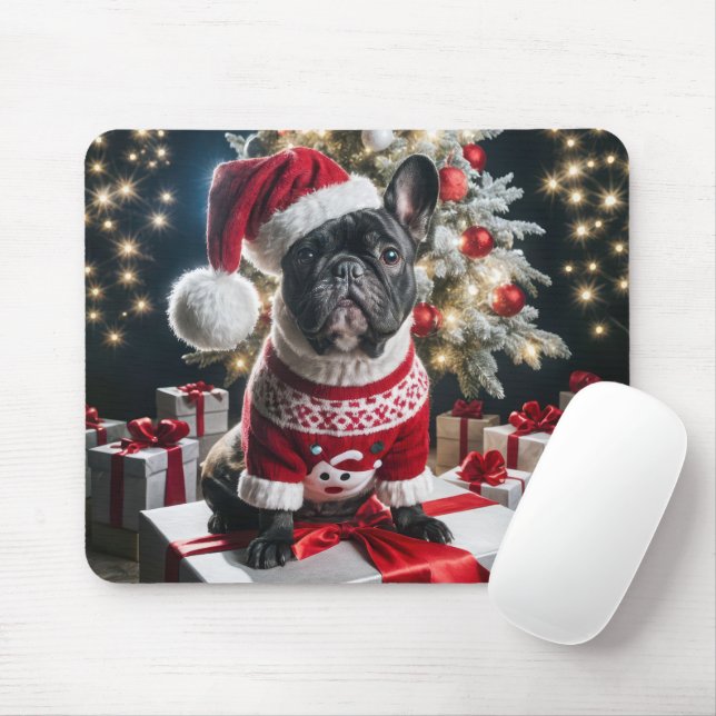 Mousepad Buldogue francês Vestindo um Papai Noel (Com mouse)