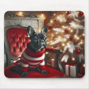 Mousepad Buldogue Negro Francês Na Cadeira Da Vintage