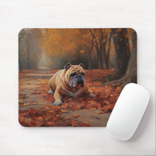 Mousepad Buldogue no outono Folhas Caindo Inspire