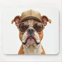 Buldogue Vestindo Boné e óculos de sol