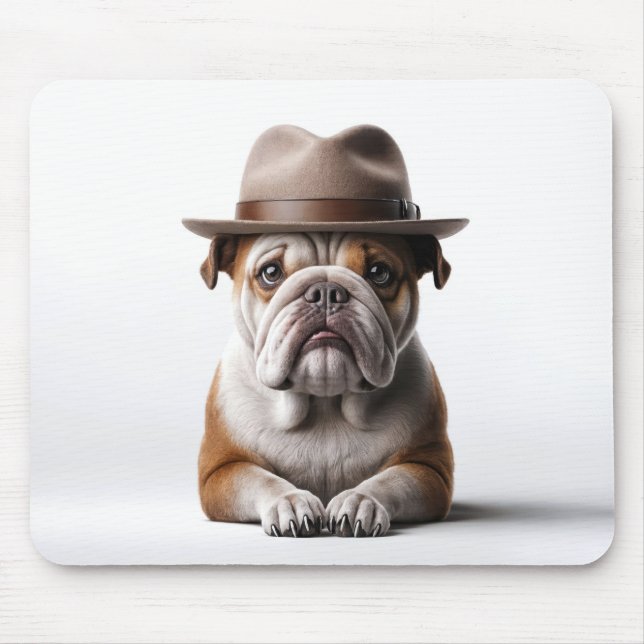 Mousepad Buldogue Vestindo Fedora (Frente)