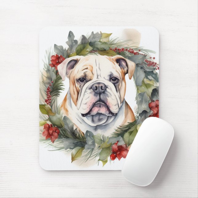 Mousepad Buldogue Wreath Festivo Wreath (Com mouse)