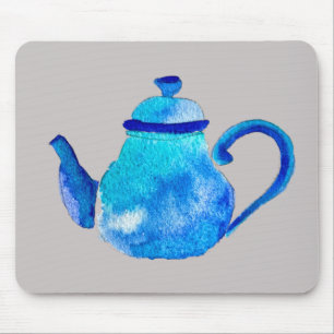 Mousepad Bule de chá azul de cor aquosa