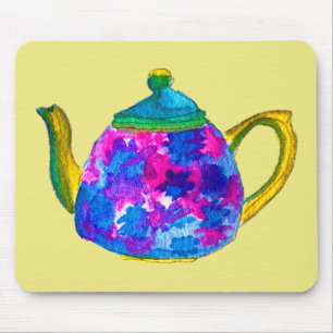 Mousepad Bule de chá em aquarela caprichosa