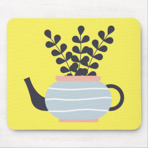 Mousepad Bule de chá moderno simples com pastel de planta