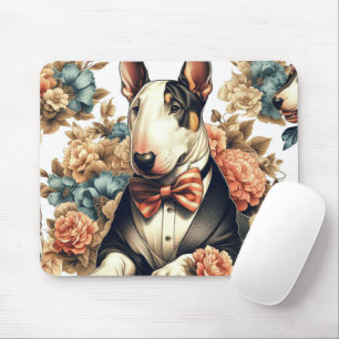 Mousepad Bull Floral Terrier, de cor branca retrô