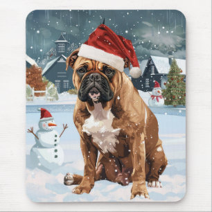 Mousepad Bull Mastiff Dog Winter Wonderland Natal Joy