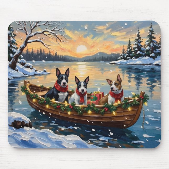 Mousepad Bull Terrier Christmas Boat Holiday (Frente)