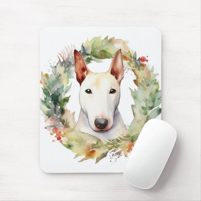Mousepad Bull Terrier Christmas Wreath Festivo Pup (Com mouse)