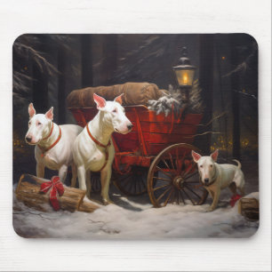 Mousepad Bull Terrier Nevado Trineo Decoración de Navidad