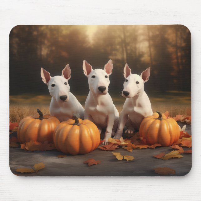 Mousepad Bull Terrier Puppy Autumn Delight Pumpkin (Frente)