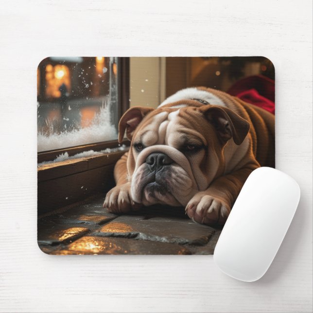 Mousepad Bulldog com Luzes de Natal Feriado (Com mouse)