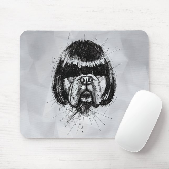Mousepad Bulldog com uma Peruca (Estilo 4) Arte Fina (Com mouse)