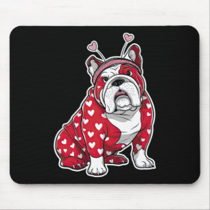Mousepad Bulldog Dia dos Namorados Xadrez Coração Cachorro