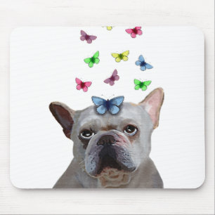 Mousepad Bulldog e Borboletas Francesas Brancas