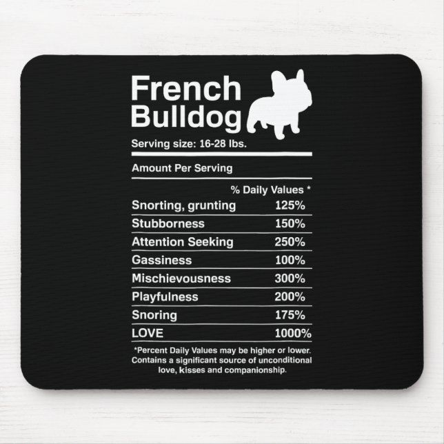 Mousepad Bulldog Fala Nutrição, Diversão Francesa, Lover (Frente)