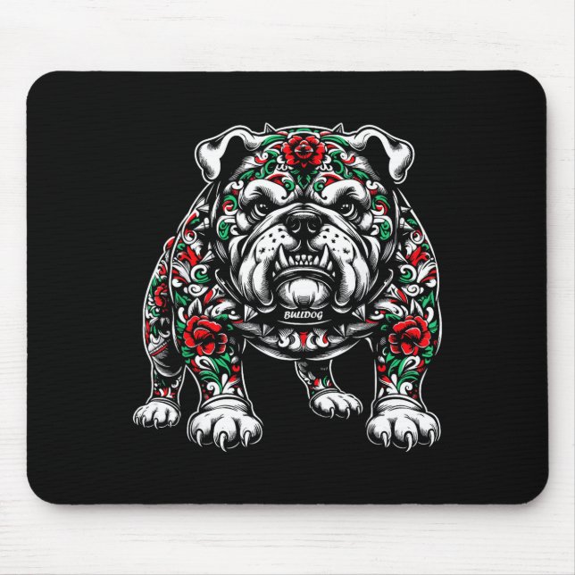 Mousepad Bulldog Floral Red Rose Mens Womens  (Frente)