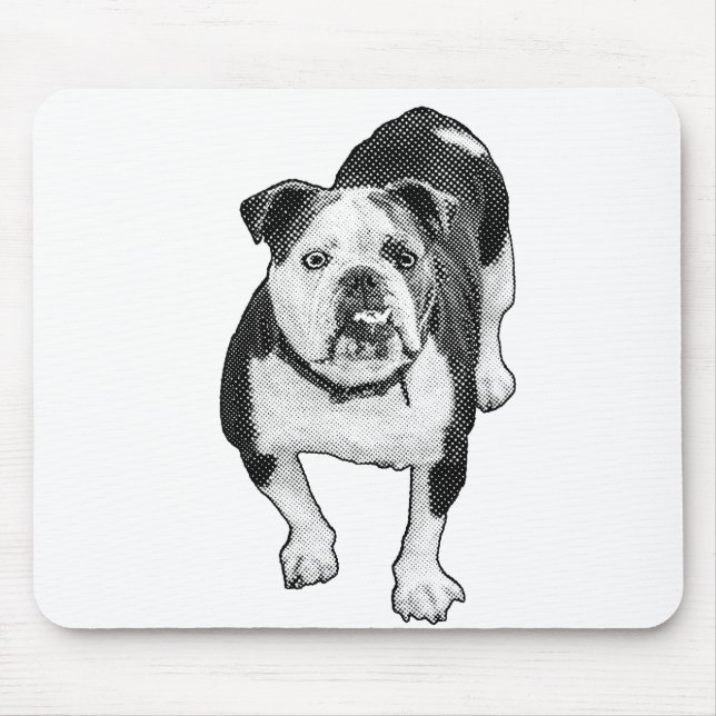 Mousepad Bulldog Focado, Acento de Mesa Pontilhado (Frente)