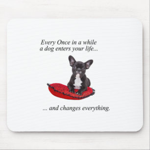 Mousepad Bulldog Francês com coração e aspas bonitas