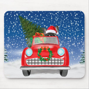 Mousepad Bulldog Francês Dirigindo Carro Na Neve Natal 
