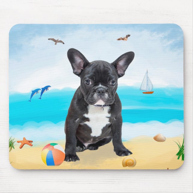 Mousepad Bulldog francês na praia (Frente)
