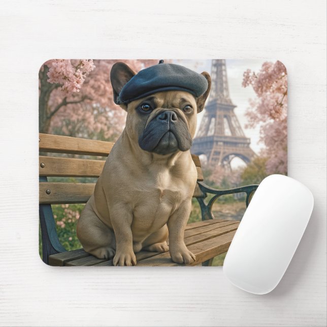 Mousepad Bulldog Francês No Banco Do Parque De Paris (Com mouse)