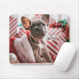 Mousepad Bulldog Francês no Chapéu de Natal
