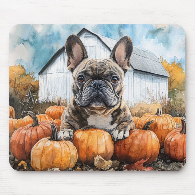 Mousepad Bulldog Francês no Pumpkin Patch (Frente)