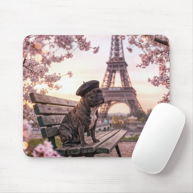 Mousepad Bulldog Francês Pelo Torre Eiffel (Com mouse)