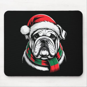 Mousepad Bulldog Inglês Chapéu de Papai Noel F Fantasia de