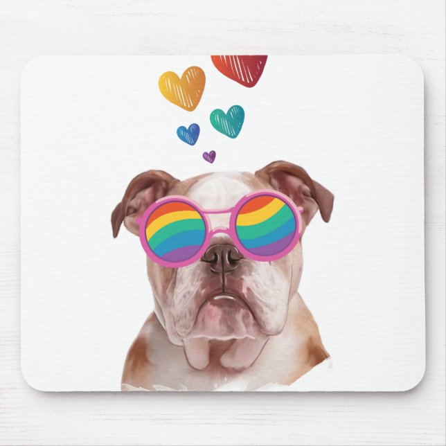 Mousepad Bulldog Inglês com Dia de os namorados de Corações (Frente)