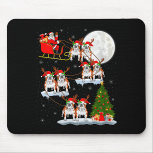 Mousepad Bulldog Inglês Feminino Papai Noel Trenó Voador En