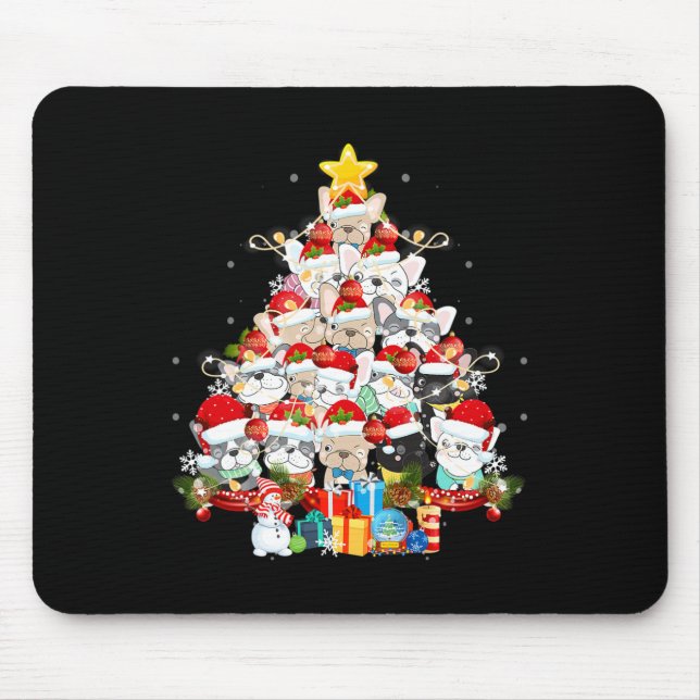 Mousepad Bulldog Santa Claus Xmas Tree Lights Feliz Natal (Frente)