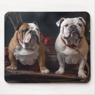Mousepad Bulldog Snowy Sleigh Decência de Natal