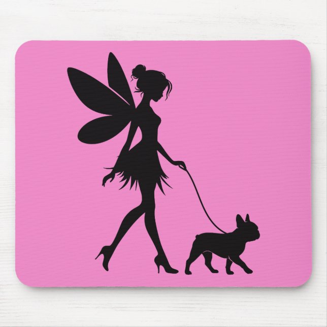 Mousepad Bulldogue Francês Passeando com Fada  (Frente)