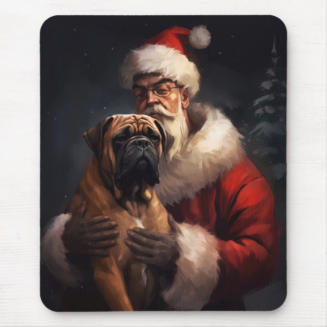 Mousepad Bullmastiff Com Papai Noel Natal Festivo (Frente)