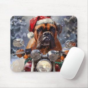 Mousepad Bullmastiff Dog Andando na Moto Natal